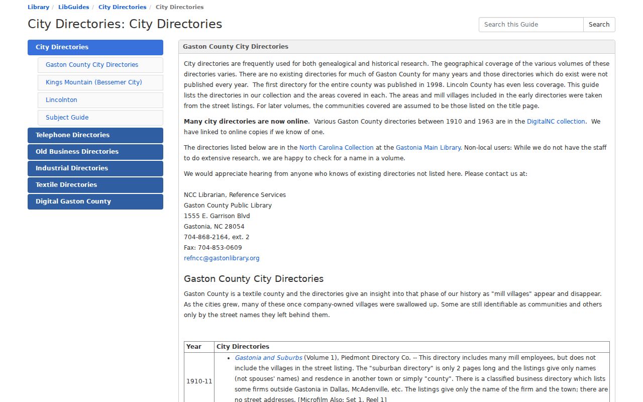 Gaston residents directory library city directory guide